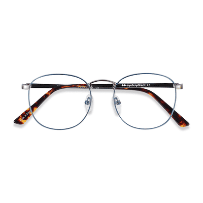 Unisex s round Frost Blue Metal Prescription eyeglasses - Eyebuydirect s St Michel