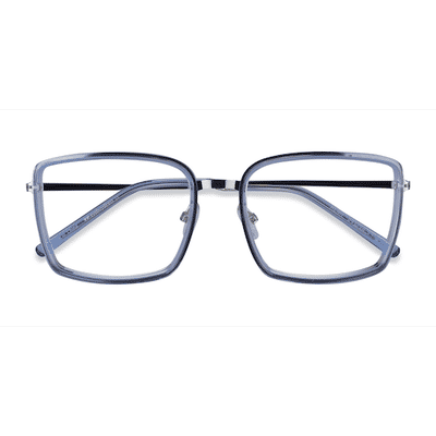 Unisex s rectangle Blue Silver Acetate,Metal Prescription eyeglasses - Eyebuydirect s Remi
