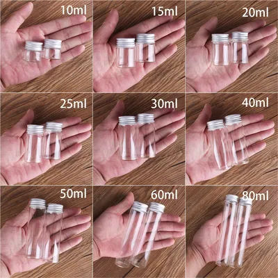 24pcs/lot 10ml 15ml 20ml 25ml 30ml 40ml 50ml 60ml 80ml 100ml Glass Bottles Jars with Aluminum Lids for Wedding Favors Art Crafts