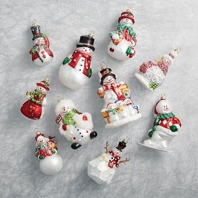 Set of 10 - Luxury Ornament Set - Frosted Snowmen Collectible Ornaments - Frontgate - Christmas Décor