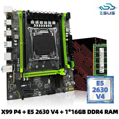 ZSUS X99 P4 Motherboard Set Kit With Intel LGA2011-3 Xeon E5 2630 V4 CPU DDR4 16GB (1*16GB) 2133MHZ RAM Memory NVME M.2 SATA