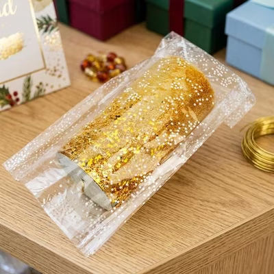 Large Clear and White Sprinkle Gusset Bags - Great for Wedding Favors or Bridal Showers Bag Size: 5" x 3" x 11 1/2" 100 Bags