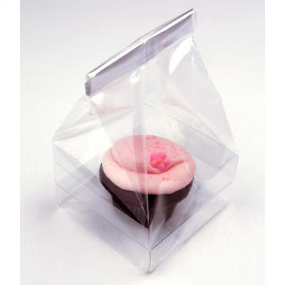 Clear Single Muffin or Cupcake Bag Set: Clear Bags plus Muffin Trays Bag Size: 4" x 4" x 7" 100 Bag & Tray Sets Crystal Clear Bags