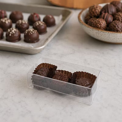 Tiny 3 Truffle Size Chocolate Boxes with Inserts for 3 Candies Chocolates & Truffles Box Size: 2 1/8" x 1 3/8" x 4 1/4" 100 Sets