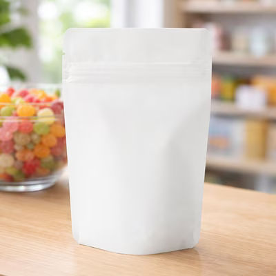 Matte White Metallized Stand Up Zipper Pouch Holds 2 oz. of Dry Goods Odor Proof Bag Outer Dimensions: 4" x 2 3/8" x 6" 100 Bags