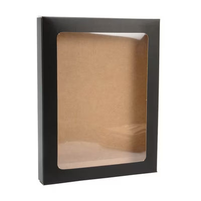 Matte Black Kraft Paper Window Box with Attached PET Sheet A2 4 1/2" x 5/8" x 5 7/8" 25 pack