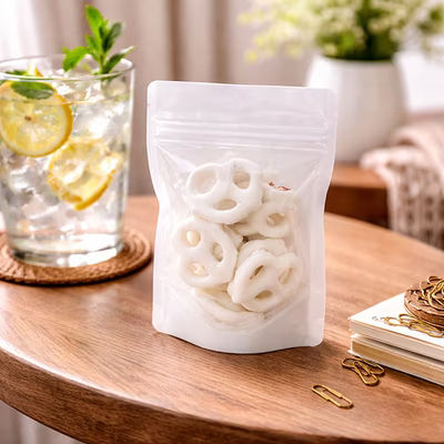 Small White Rice Paper Stand Up Zipper Pouch Bags w/ Clear Front Food Safe - Holds 2 oz. Size: 4" x 2 3/8" x 6" 100 Bags Pouches