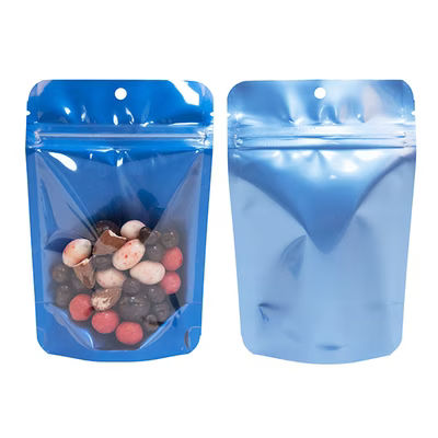 Small Food Safe Resealable Pouch Bags - Clear Front with Blue Metallic Back - Holds 2 oz. Size: 4" x 2 3/8" x 6" 100 Bags Pouches
