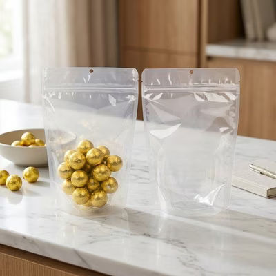 Clear Stand Up Zipper Pouch with Hang Hole 5 7/8" x 3 1/2" x 9 1/8" 100 pack