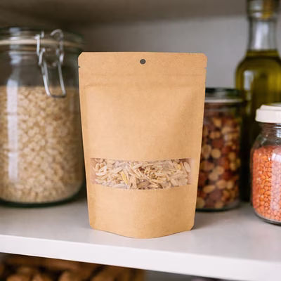 Kraft Zipper Pouch with Hang Hole 5 1/8" x 3 1/8" x 8 1/8" 100 pack