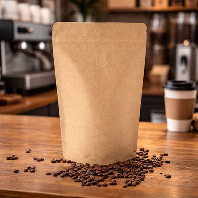 Coffee Bags Kraft Valve Pouches 6 3/4" x 3 1/2" x 11 1/4" 100 Pieces