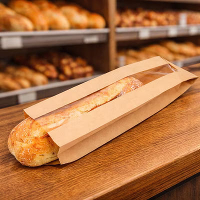 Kraft Bread Bags with Window 100 Pack 3 1/2" x 2" x 14" ClearBags