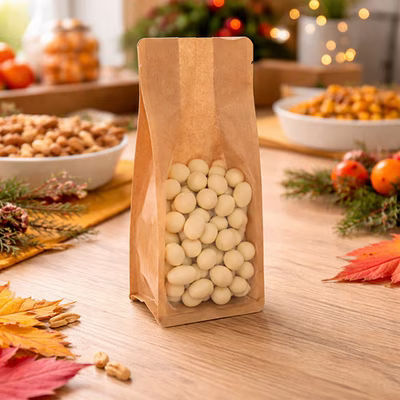Kraft Backed Box Bottom Candy Bags 3 1/2" x 2 3/4" x 9" 100 pack