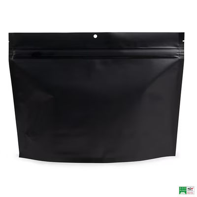 Matte Black Eco Compostable Child Resistant Stand Up Pouches 12" x 4" x 9" 100 Pack