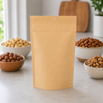 Kraft Eco Compostable Child Resistant Stand Up Pouches| 5 7/8? x 2 1/2? x 9 1/8? 100 Pack |CRPE7K