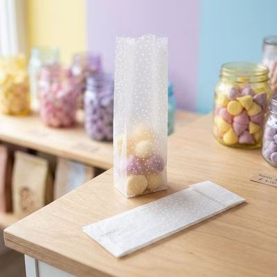 Frosted Polka Dots Flat Bottom Gusset Bags w/ Paper Insert| 2 3/4? x 2? x 10? 100 pack |FFGPB17D