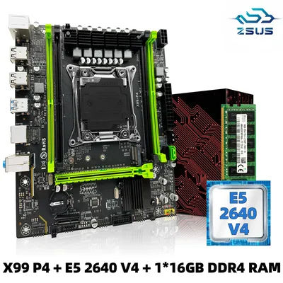 ZSUS X99 P4 Motherboard Set Kit With Intel LGA2011-3 Xeon E5 2640 V4 CPU DDR4 16GB (1*16GB) 2133MHZ RAM Memory NVME M.2 SATA