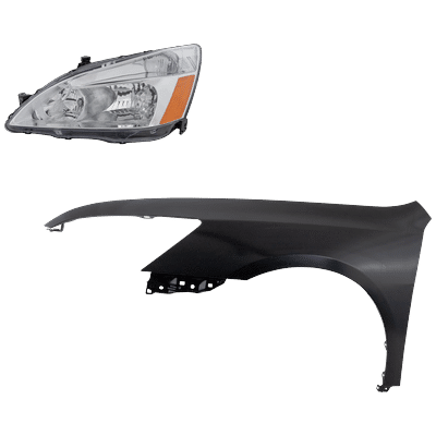 2007 Honda Accord 2-Piece Kit Driver Side Headlight with Fender, with Bulb, Halogen, Sedan, Signal Light Bulb Not Included