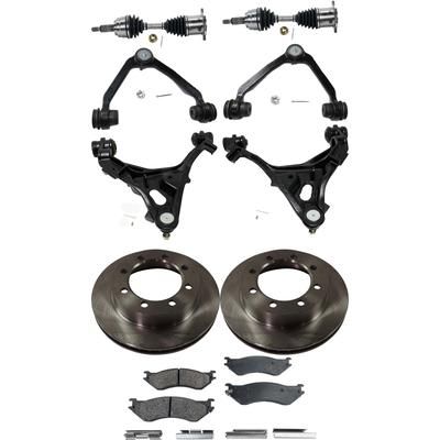 1998 Ford F-250 Front, Driver and Passenger Side, Upper and Lower Control Arm Kit, includes (2) Axle Assembly, (2) Brake Disc, (1) Brake Pad Set, and (4) Control Arm