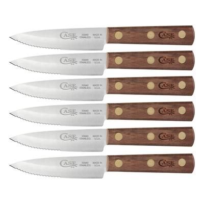 Case 6-Piece Walnut Steak Knife Set 7.75in Overall SS 3.25in Satin Partially Serrated Blade Walnut Handle 11078