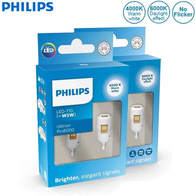 Philips LED T10 W5W Ultinon Pro6000 4000K 6000K blanc brillant lampes intérieures de voiture clignotant pas de Flash scintillant sans erreur, paire