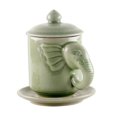 Chiang Mai Elephant,'Celadon Ceramic Elephant Cup and Saucer from Thailand'