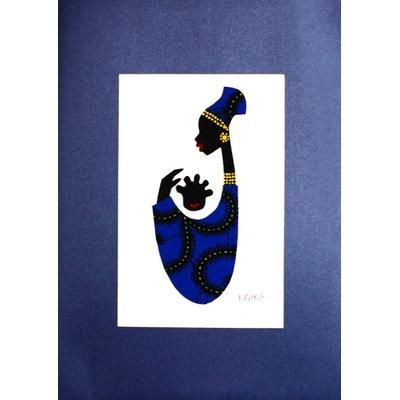 Baby Kaa Fo II,'Signed Mixed Media Painting of an African Mother in Blue'
