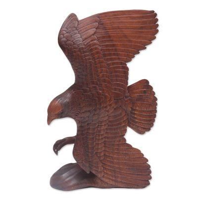 Flying Brown Eagle,'Hand Carved Realistic Wood Eagle Sculpture from Bali'