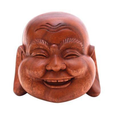 Jolly Buddha,'Suar Wood Laughing Buddha Sculpture from bali'