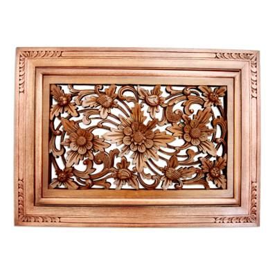 Flower of Joy,'Handcrafted Floral Wood Relief Panel'