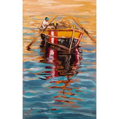 Fisherman,'Signed Unstretched Impressionist Oil Painting of a Fisherman'