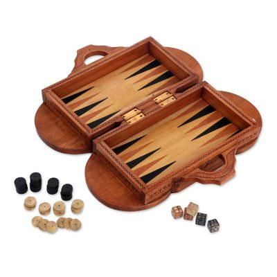 Wood backgammon set, 'Lion Meets Bull'