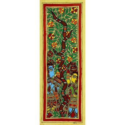 The Benevolent Couple,'Radha and Krishna Authentic India Madhubani Painting'