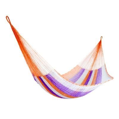 Melon Stripe,'Hand Woven Nylon Purple Orange Hammock (Single) from Mexico'