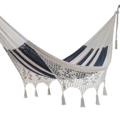 'Riviera Romance' (double) - Blue and Natural Double Rope Style Cotton Hammock Mexic