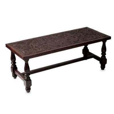 Mohena wood and leather coffee table, 'Andean Ferns'