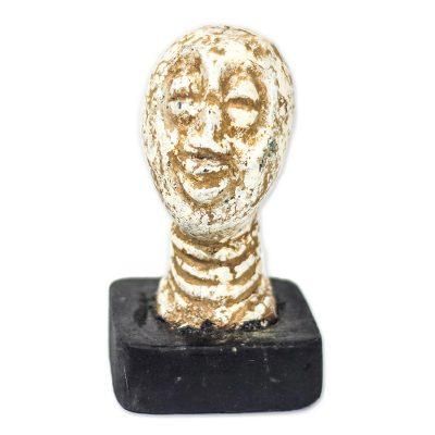 Jolly Head,'Handcrafted Beige Ceramic Head Sculpture from Ghana'