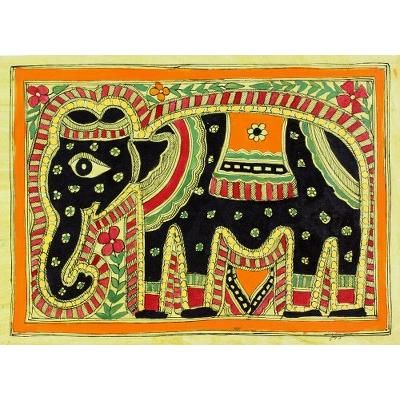 Madhubani painting, 'Majestic Elephant'