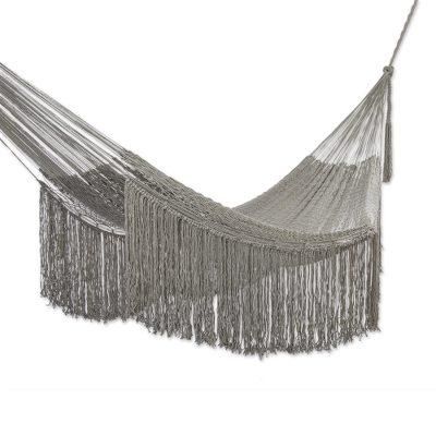 Cascade in Grey,'Grey Rope Hammock with Fringe (Double)'