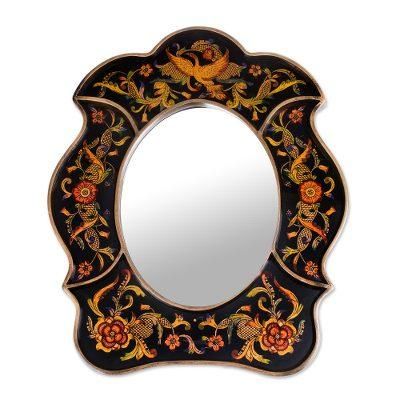 Mirror, 'Birdsong at Night' - Unique Reverse Painted Glass Wall Mirror