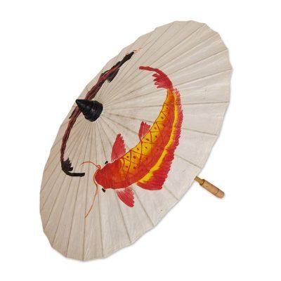Saa paper parasol, 'Lucky Koi' - Hand Made Saa Paper Parasol