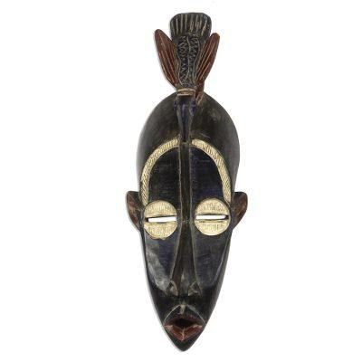 Striking Bird,'Bird-Themed African Wood Mask in Black from Ghana'