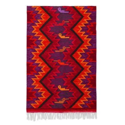 Hummingbird Geometry,'Hummingbird Motif Geometric Wool Tapestry from Peru'