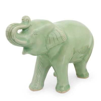 Celadon ceramic figurine, 'Laughing Elephant'