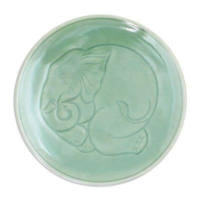 Sleeping Elephant,'Elephant Motif Handcrafted Thai Celadon Ceramic Dinner Plate'
