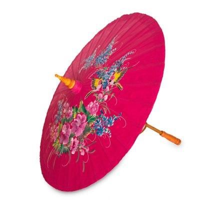 Rose Chiang Mai Floral,'Hand Painted Saa Paper Parasol in Deep Rose'