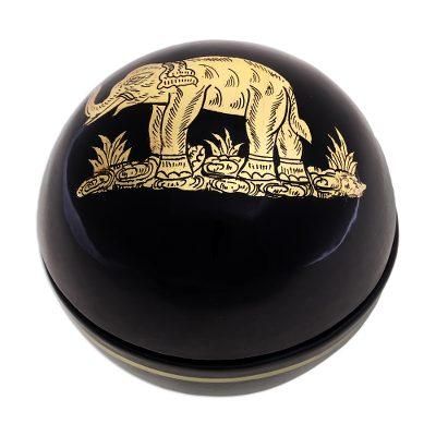 Precious Elephant,'Thai Lacquerware Box with Gold Accent'