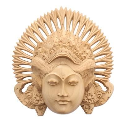 'Hand-Carved Wood Mask of a Janger Dancer from Indonesia'