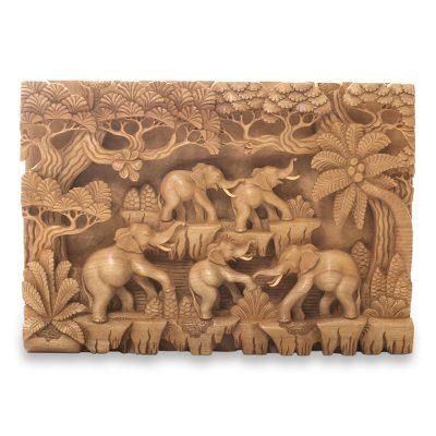 Jungle Frolic,'Fair Trade Handcrafted Elephant Wall Relief Panel'