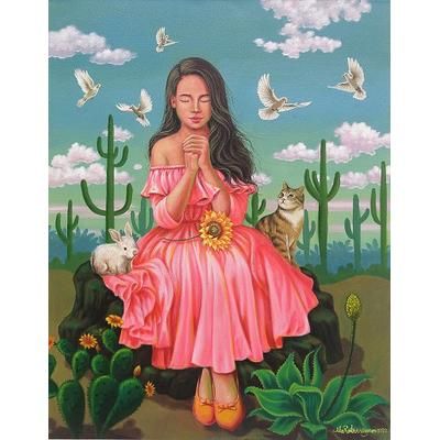 Pray for Peace,'Peace Painting of Girl in the Desert from Bali Indonesia'